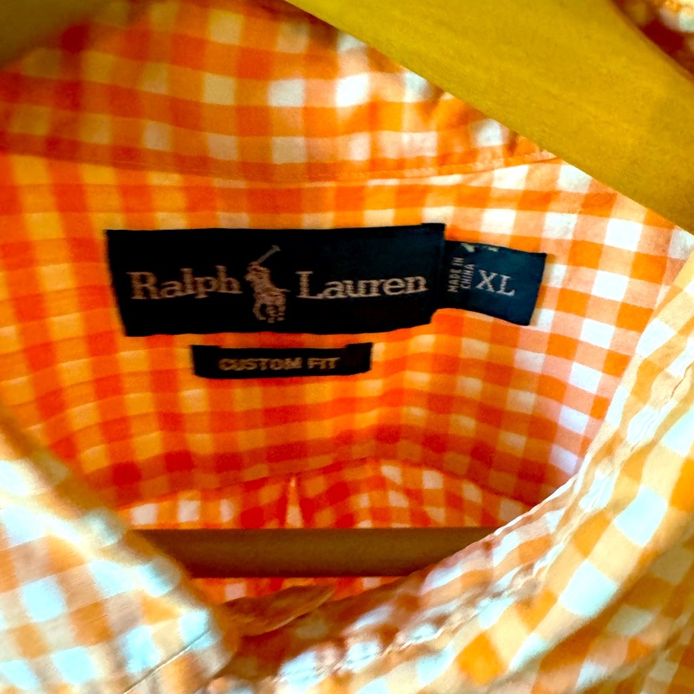 Polo Ralph Lauren Mens XL Shirt Button Down Orange Check - Picture 3 of 4